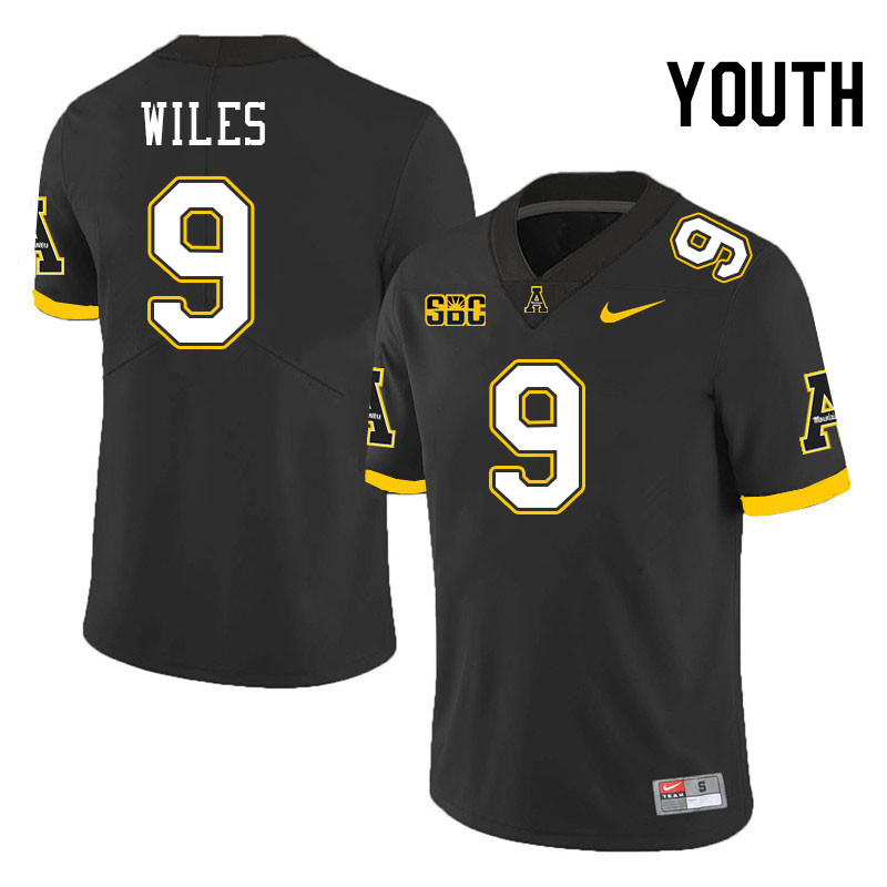 Youth #9 Billy Wiles Appalachian State Mountaineers College Football Jerseys Stitched-Black